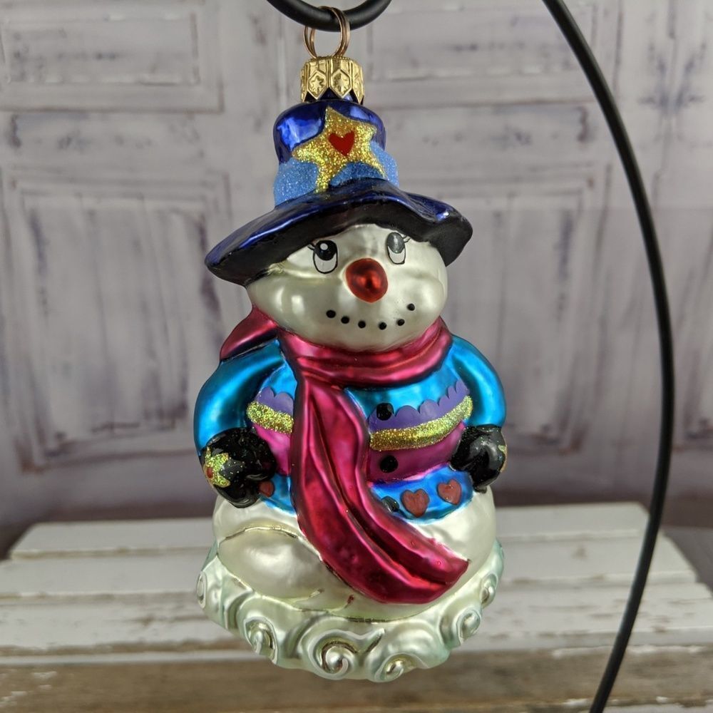 Radko snowman warm & wooly 1999 star hat blown orn